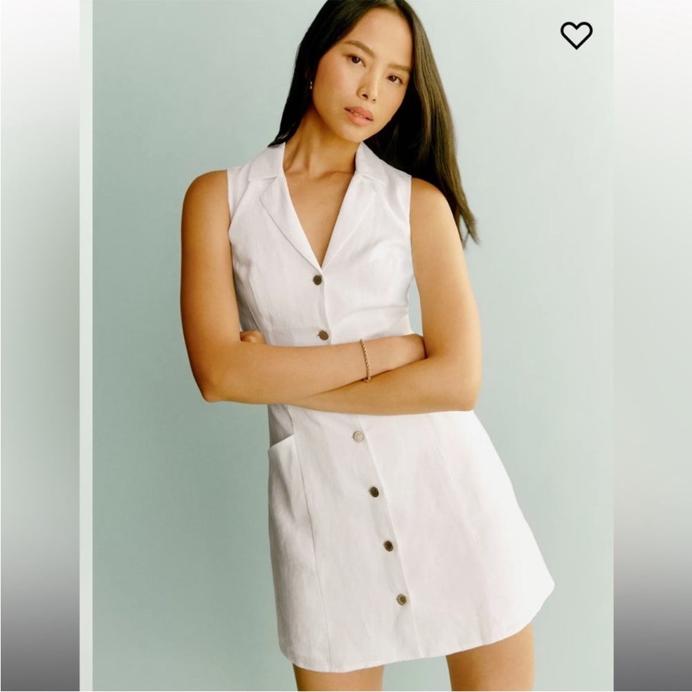 Reformation White Sleeveless Button-Front Mini Dress